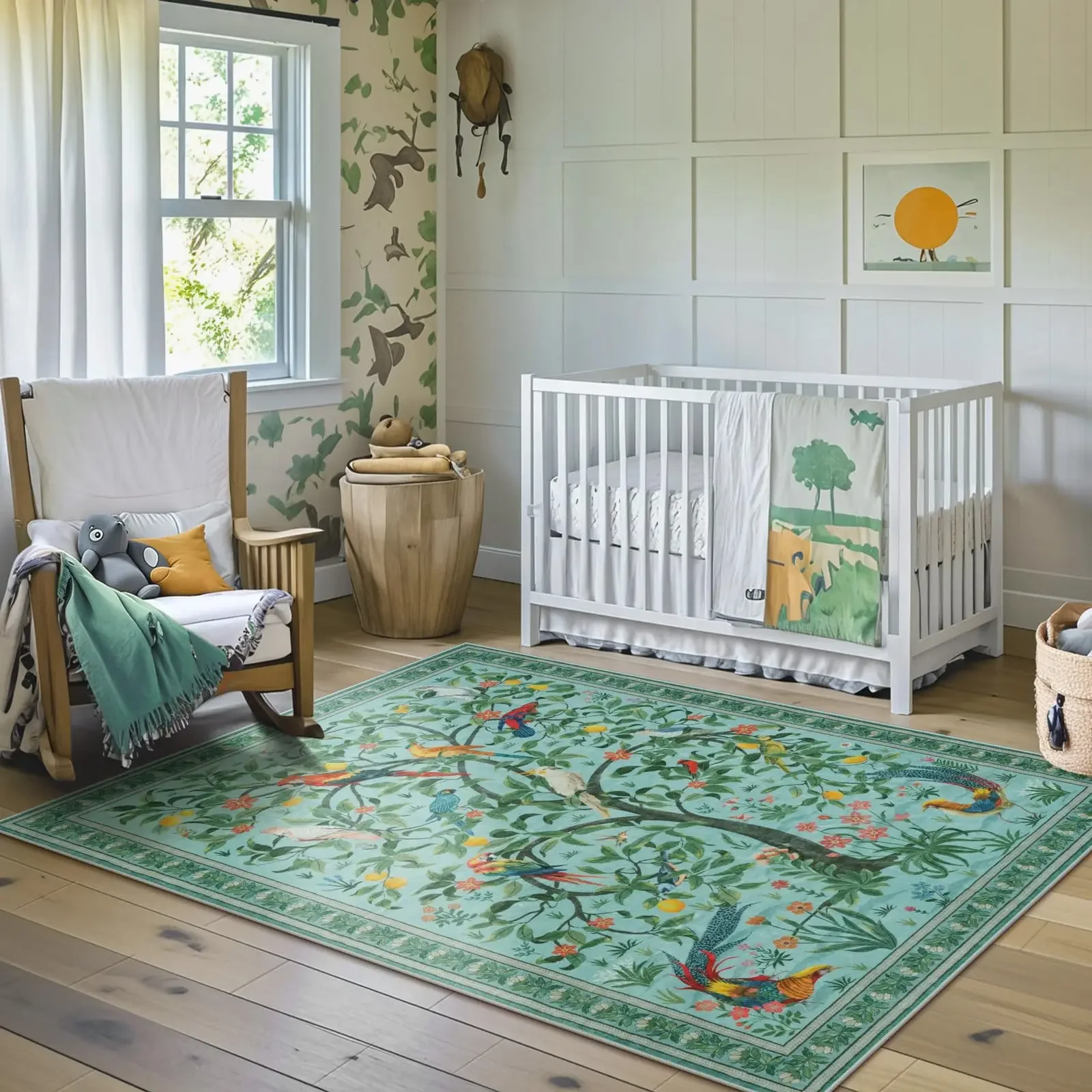 

Boho-style Floral Bird Designs Carpet Living Room Decor Sofa Rug Bedroom Bedside Soft Rug Kitchen Dining Area Floor Mat Washable