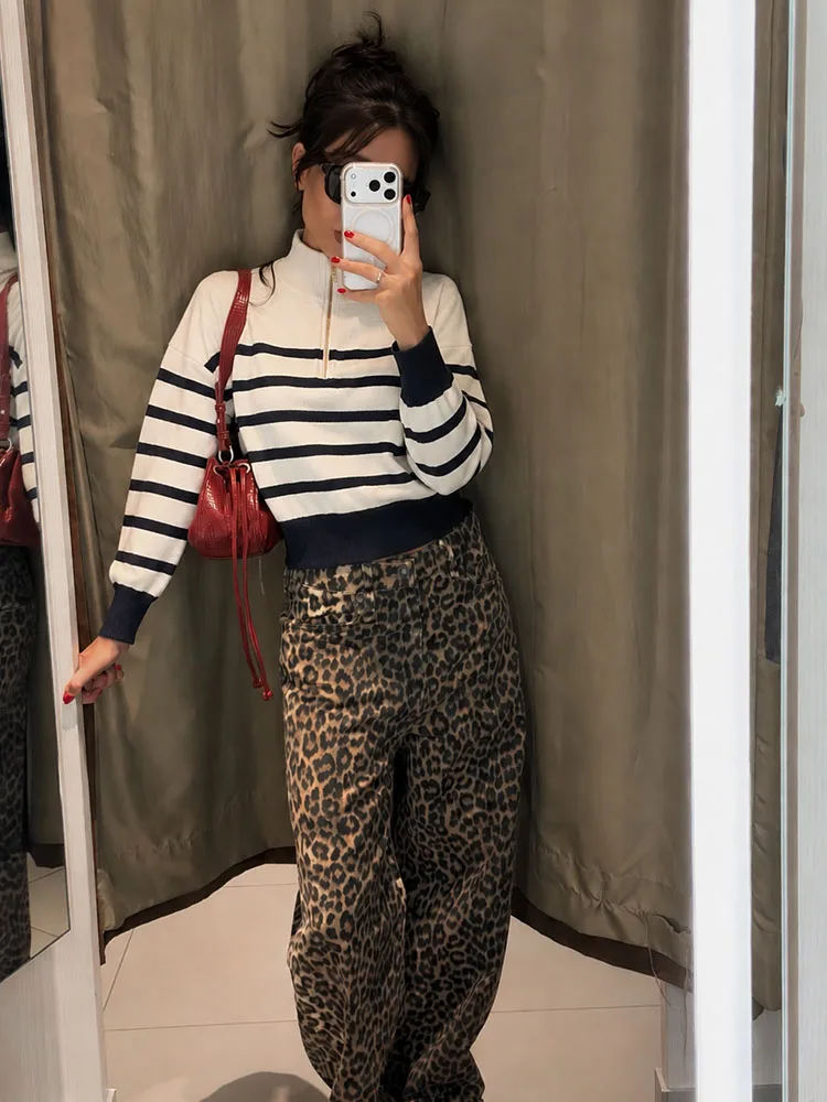 HH Elegant Chic Navy White Knit Top Women Autumn Winter Graceful Long Sleeve Relaxed Fit Date Night Party Stylish Fashion Top