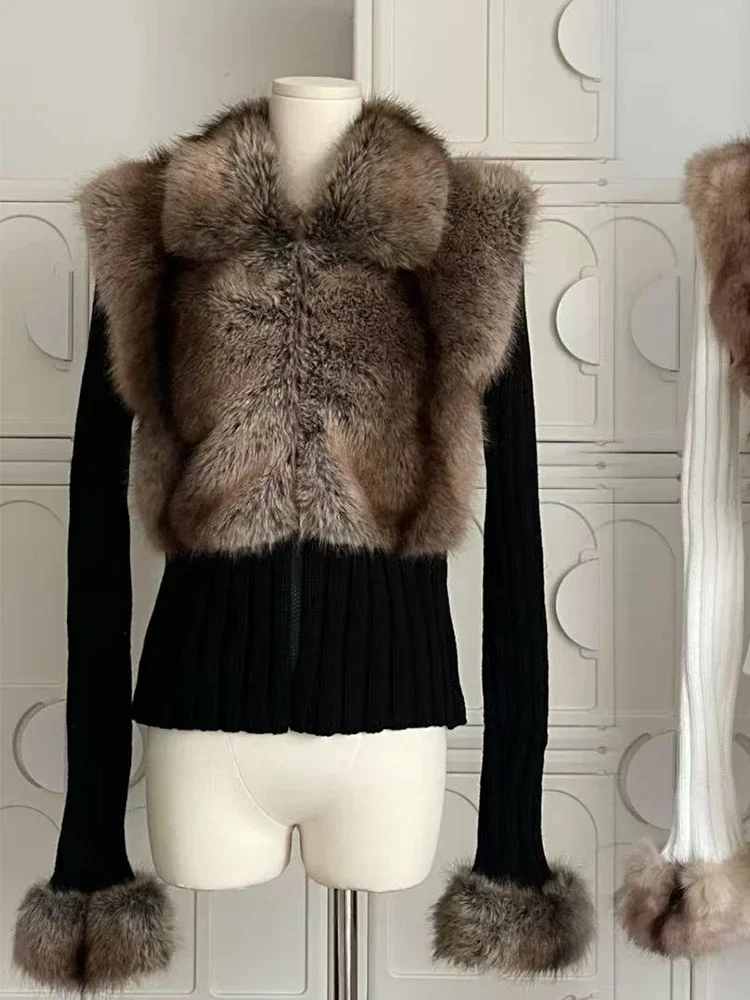 Winter Women Old Money Long Sleeve Cuddly Faux Fur Sweater Crop Cardigan Full Zip Knitwear Aesthetic Vintage Designer Cuddly New