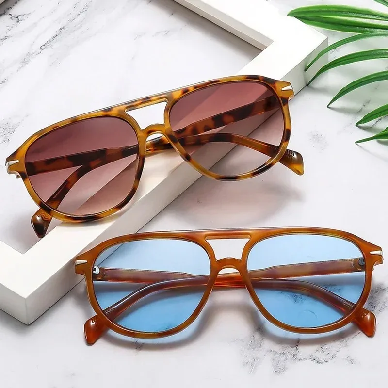 Retro Double Bridges Pilot Men Rivets Sunglasses Fashion Brand Designer Women Luxury Sun Glasses Shades Eyewear UV400 view 3