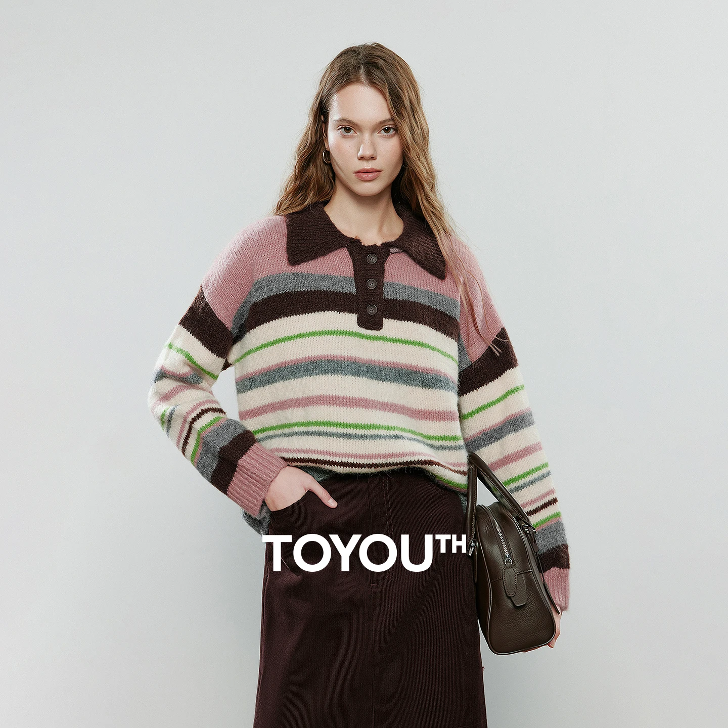 

TOYOUTH женские свитера 2025, зима, новый американский винтажный пуловер в полоску, свободный возрастной вязаный топ