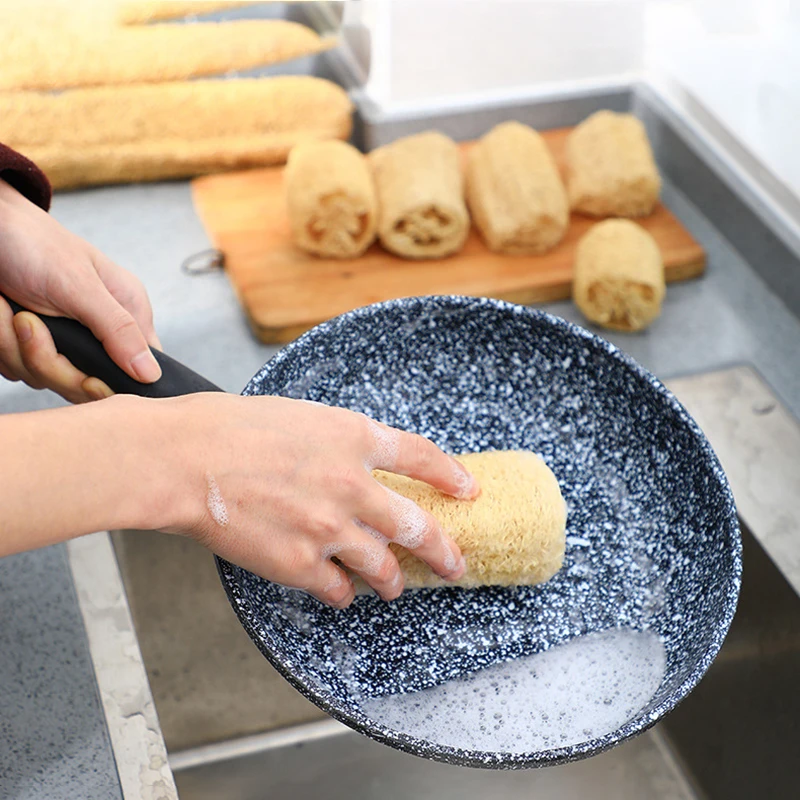 

Натуральная губка из люфы для посуды, кастрюли, кухонный скруббер, многофункциональные чистящие средства 10–50 см