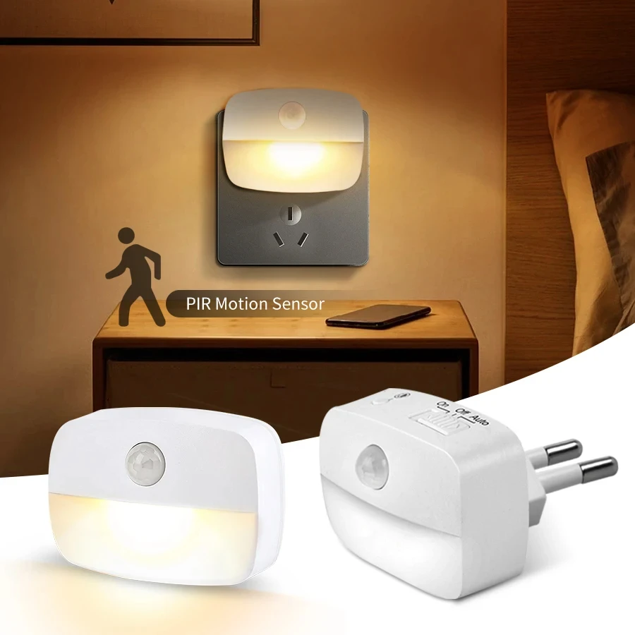 Mini LED Night Light PIR Motion Sensor Bedside Nightlights US EU Plug For Livingroom Bathroom Corridor Closet