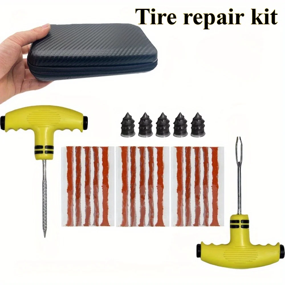 

Car Tire Emergency Puncture Repair Kit - Complete Tool Set with Tire Strips, Portable Case & Protective Gloves
