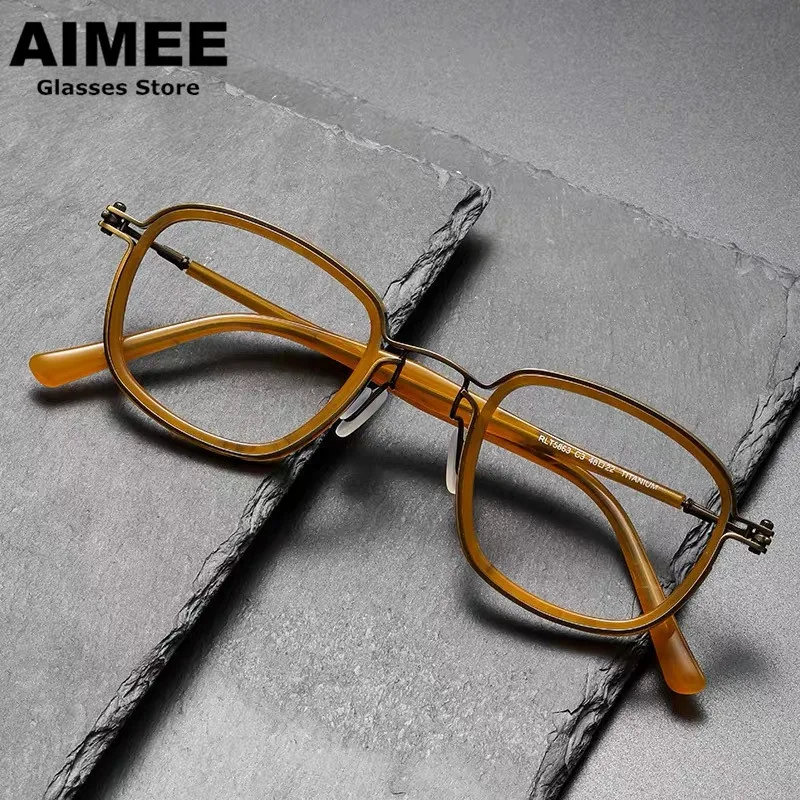 Japanese Handmade Hollow Titanium Acetate Glasses Frame Men Women Reteo Square Prescription Eyeglasses Myopia Reading Eyewear