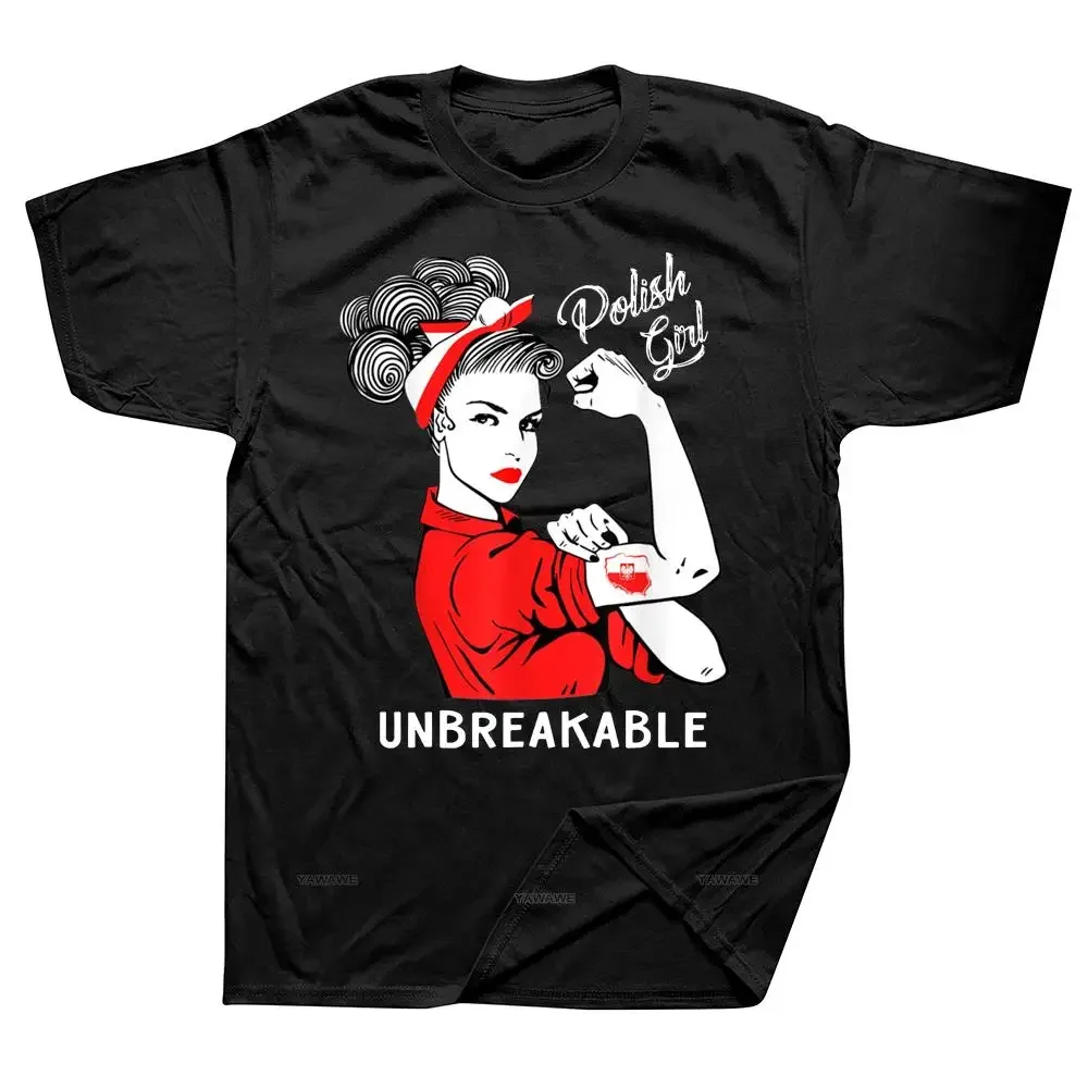 Funny Polish Girl Unbreakable Poland Flag T Shirts Graphic Cotton Streetwear Short Sleeve Birthday Gifts Summer Style T-shirt