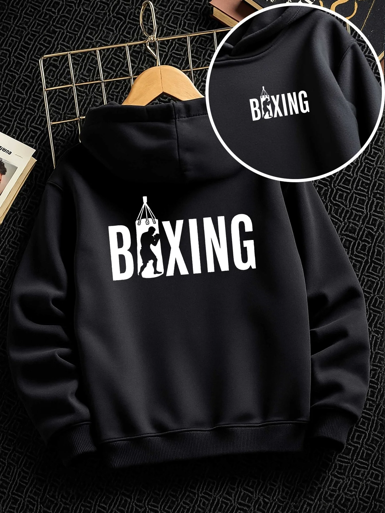 Unisex Kids' Reversible Boxing-Print Hoodie (Fall/Winter) – Casual Trendy Streetwear Sweatshirt