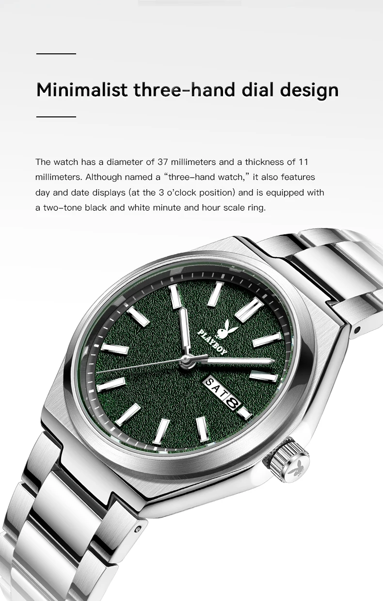 PLAYBOY 3110 Herrenuhr Marke Original Exklusive Mode Einfache Doppelkalender Leuchtende Wasserdichte Quarz-Armbanduhren für Männer – Detail 4