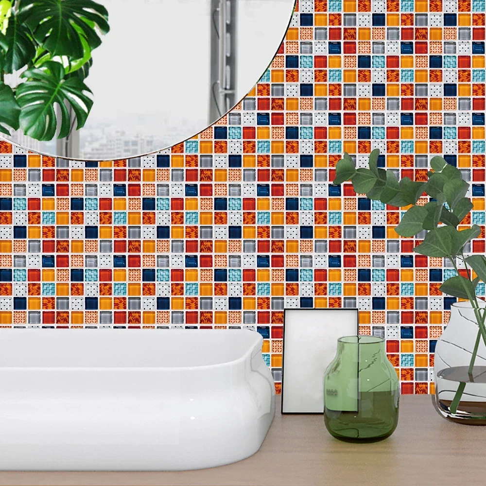 10 sztuk/zestaw 10/15/20/30cm kolorowe płaskie marmurowe mozaiki twarde płytki naklejka ścienna szafa kuchenna Home Decor tapeta pcv mural artystyczny — zdjęcie 3