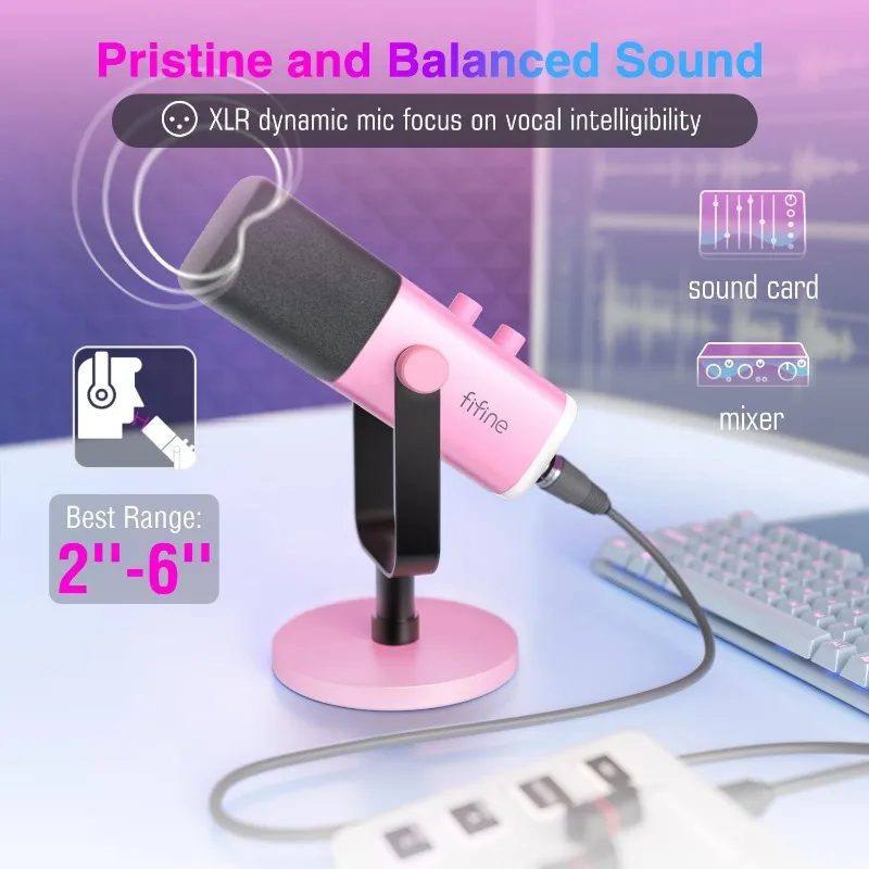 Game Recording PC Microphone with Headphone Jack, Mute Button, Dynamic RGB Microphone for Computer