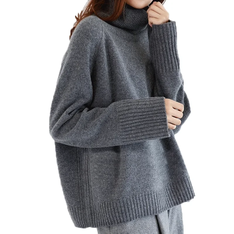 Autumn Winter New Network Red Wool Sweater Women's High Lapel Korean Lazy Style Thick Knit Long-Sleeve Pullover Loose Large Size