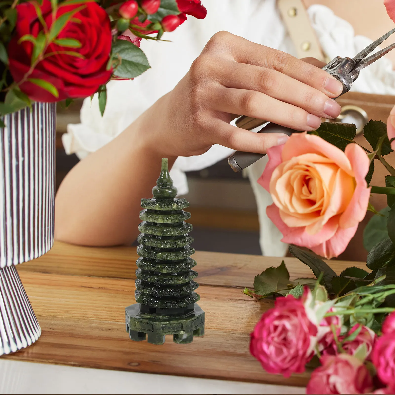 

Jade Wenchang Tower Pagoda Statue Buddhism Temple Sculpture Decor Traditional Chinese Ornament For Decor Figurine Zen Garden