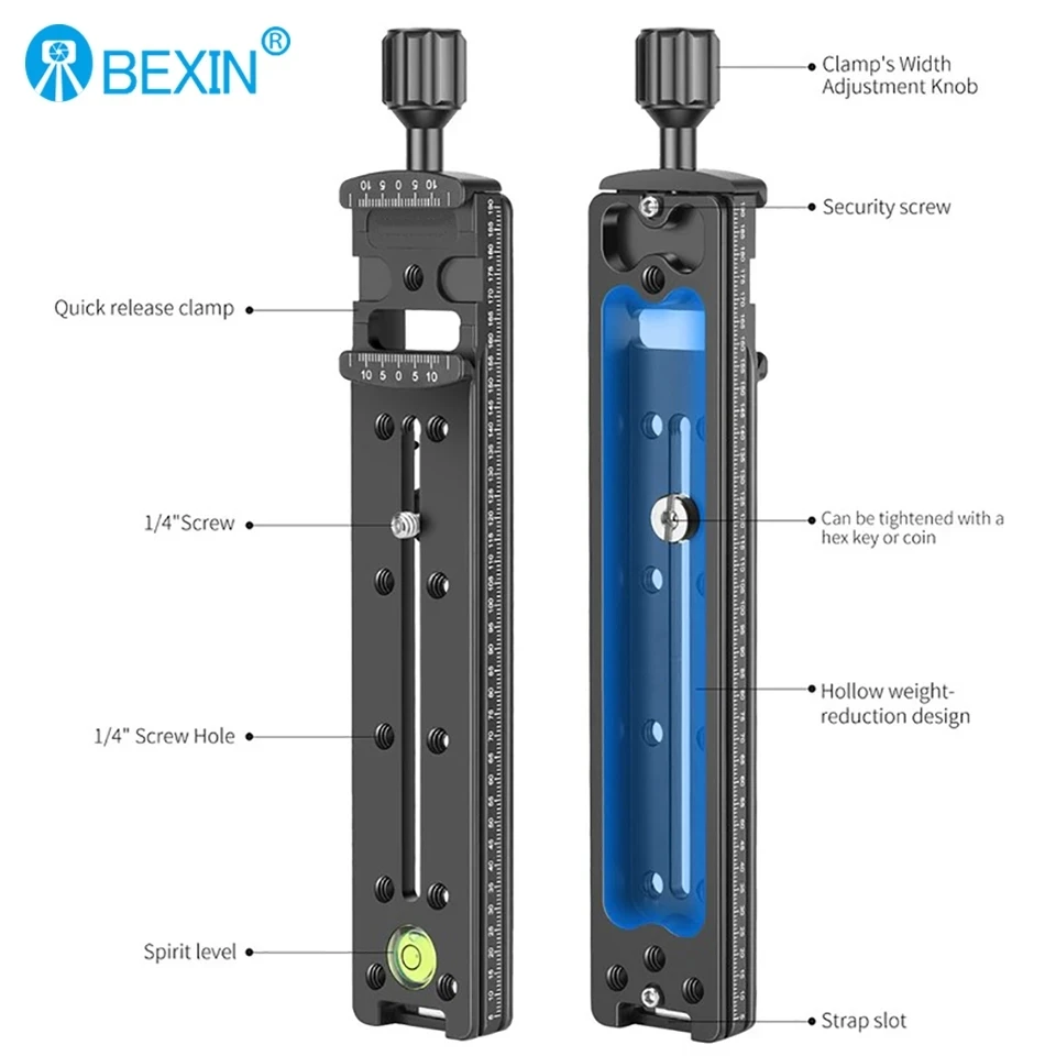 BEXIN NNR100 NNR150 NNR200 Camera Long Quick Release Plate Clamp Nodal Slide Track Clamp for Arca Swiss Camera Panoramic Tripod