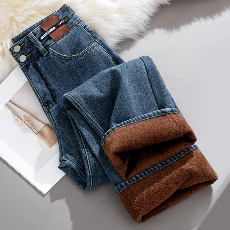 

Jeans for Woman Y2k Pants 2025 Winter Wide Leg Trousers High Waist Loose Fit Stretch Comfort Retro Fashion Fleece Lined Warm