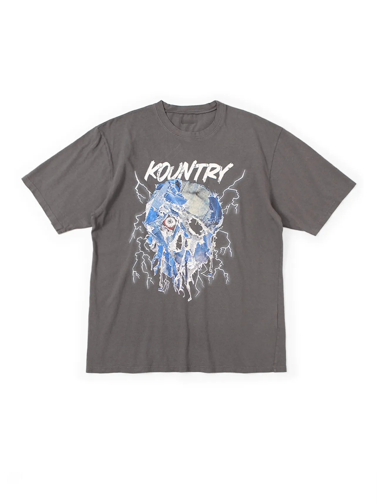 26SS KAPITAL HH Hirata and Hongri Casual Cotton Lightning Denim Skull Print Short Sleeved T-shirt for Men — купить у AliExpress WW