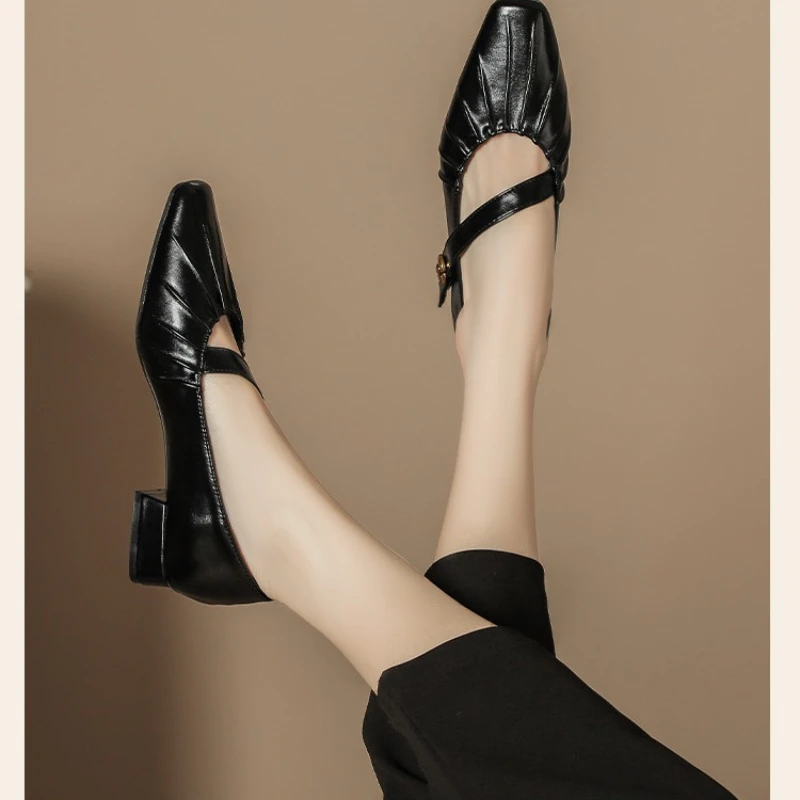 Women's Chunky Heel Mary Jane Shoes Soft Sole Low Heel Non-Slip Comfortable Leather Casual Shoes Autumn Winter New