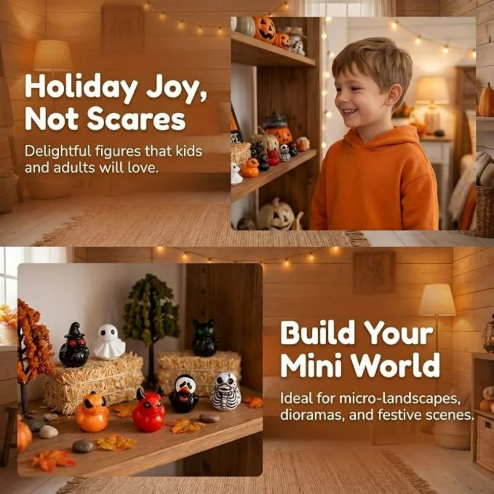 10/100 Stück Halloween Mini-Enten-Figuren, Teufel-Geist-Schädel aus Kunstharz, Winzige Gruselige Statuen, Großpackung für Party-Dekoration und Geschenke – Detail 3