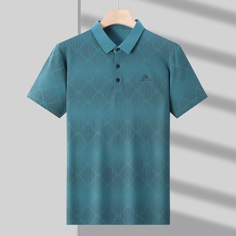 Middle-Aged and Elderly Men's Polo Shirt Short Sleeve Summer Seamless Men's Elbow-Sleeved Top T-shirt Thin Business T-shirt