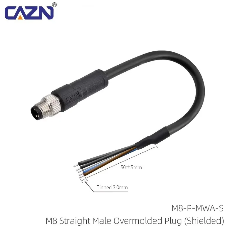 3/4/5/6/8 Pin M8 Straight Angled Overmolded Plastic PUR Material Shielded Sensor Connectors Plug