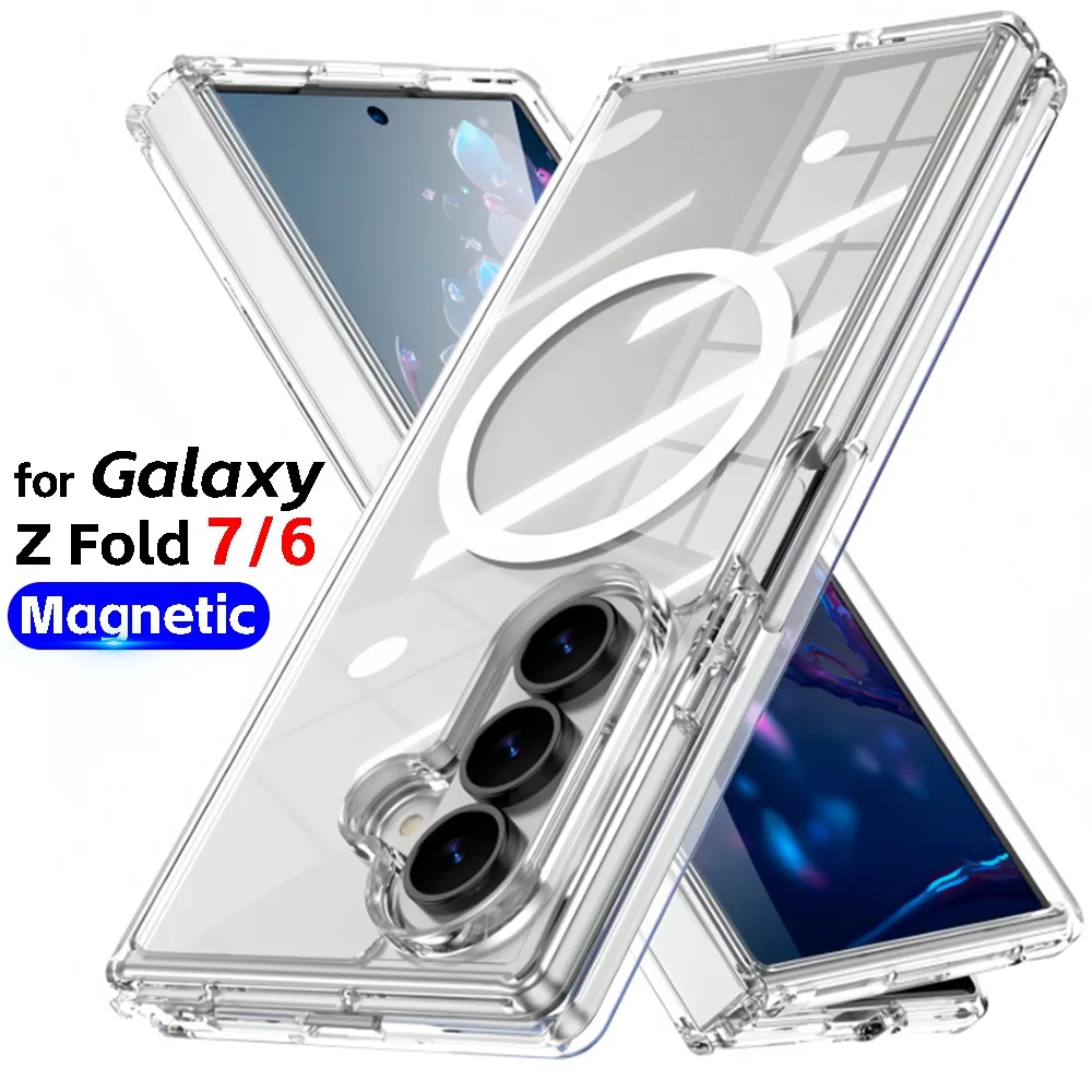 

Transparent Magnetic Case for Samsung Galaxy Z Fold 7/6 Mobile Phone Case Anti-scratch Back Cover for Magsafe for Z Fold 6 7