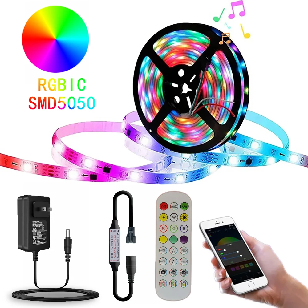 

5M LED Strip Light Strip With 12V RGB IC Bluetooth APP To Control Music Rhythm Fantasy Color Light Strip For Fast Delivery