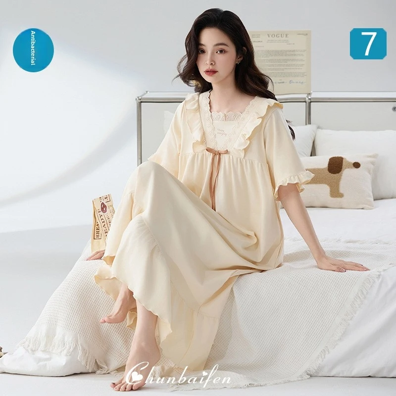 Pure Cotton Nightgown A Summer-Style Short-Sleeved 'S Home Wear For Pregnant Women In Plus Size 200 Pound Fat Mm Pajamas