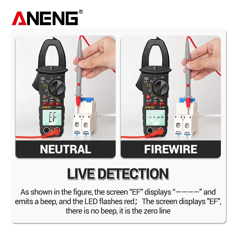 ANENG ST180 4000 zählt digitales Wechselstrom-Multimeter, Zangenmessgerät, Amperemeter, Spannungsprüfer, Auto-Amp, Hz, Kapazität, NCV, Ohm-Werkzeug