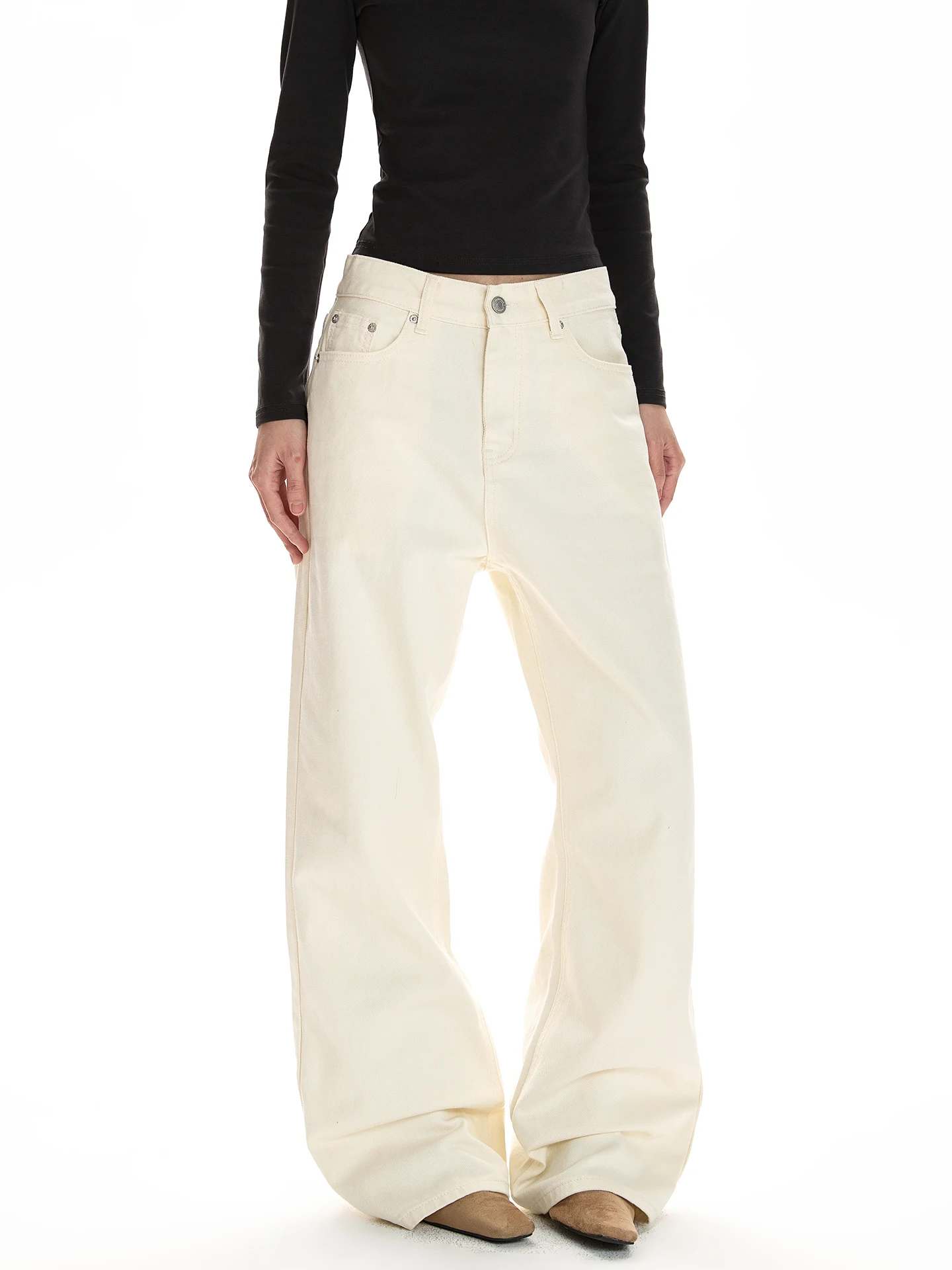 

Cleanfit White Jeans High Waist Straight Leg Loose Fit Men Women Commute Long Pants a PUEE Retro Simple nce Sense