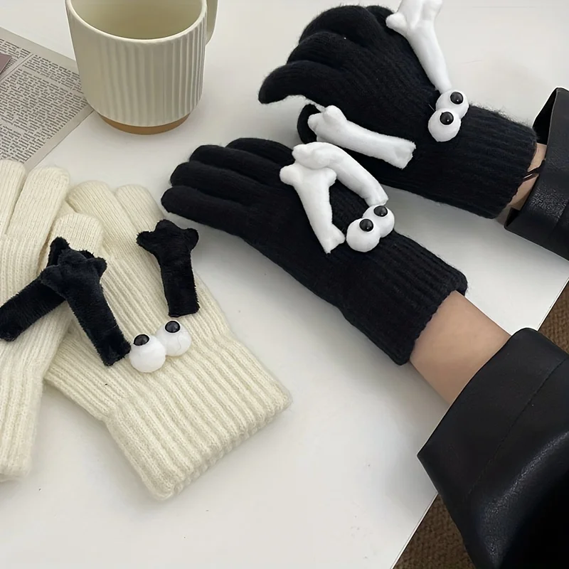 

Magnetic Suction Gloves Hold Hands Knit Vertical Striped Warm Couple Gloves Autumn Winter Thickened Coldproof Dating Gloves