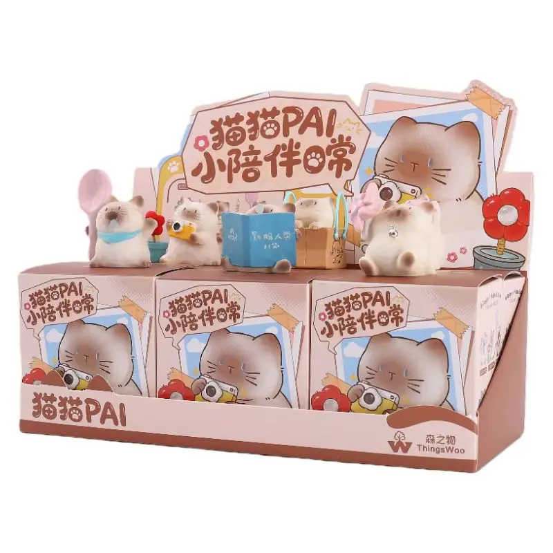 Thingswoo Blind Box Cartoon-Katzenfigur Mini-Kätzchen-Ornament Kreative Schreibtischdekoration Mikro-Landschaft Heimdekoration Täglicher Begleiter