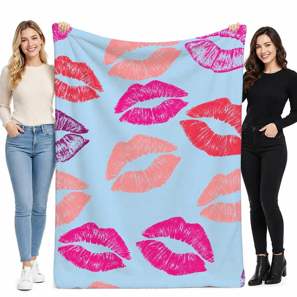 Y2K Lip Art Gift for Girls Throw Soft Cozy Flannel Blanket for Couch Sofa Bed, Mid-Century Modern Art Lover Gift