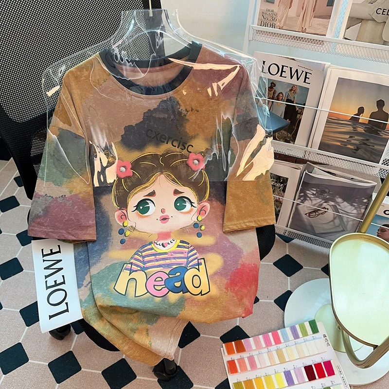 

Medium and Long Fun Print Crew Neck Top Plus Size Women's Clothing