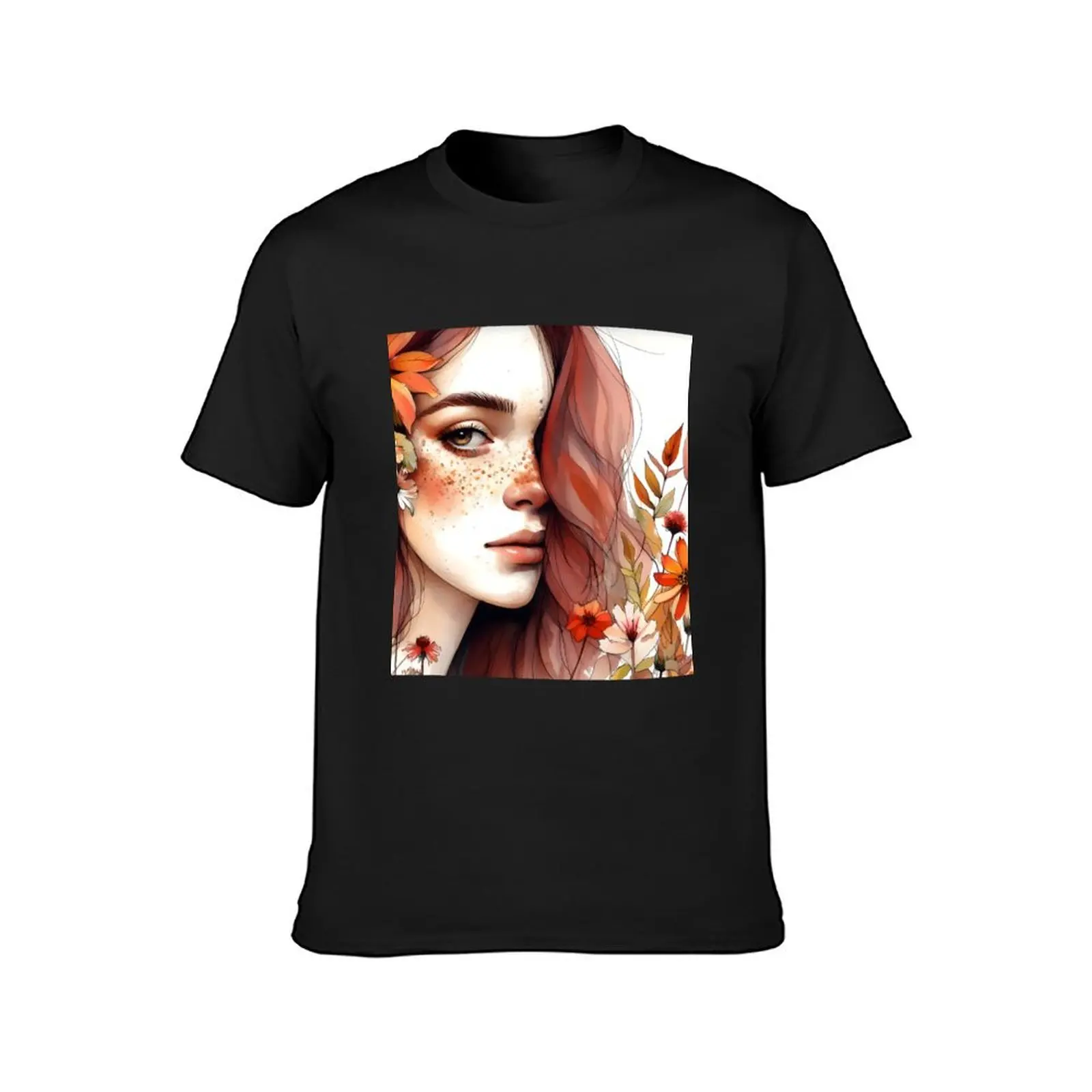 Autumn's Intrigue A Portrait of Freckles and Wildflowers cute gift for her bedroom T-Shirt