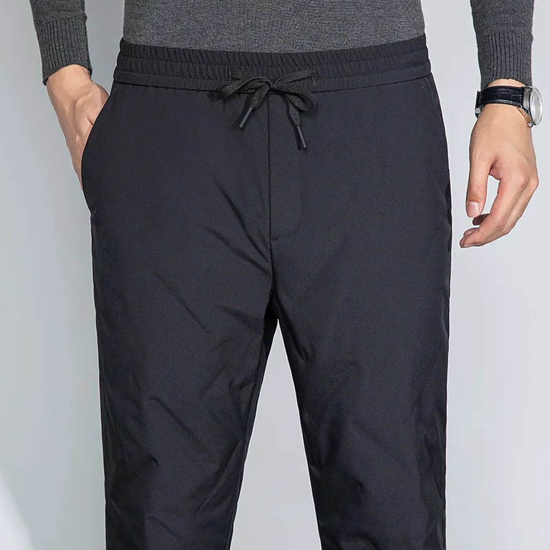 Men's Lightweight Duck Down Puff Pants Winter Cosy Warm Padded Straight Trousers Business Casual Menswear Leisure Style