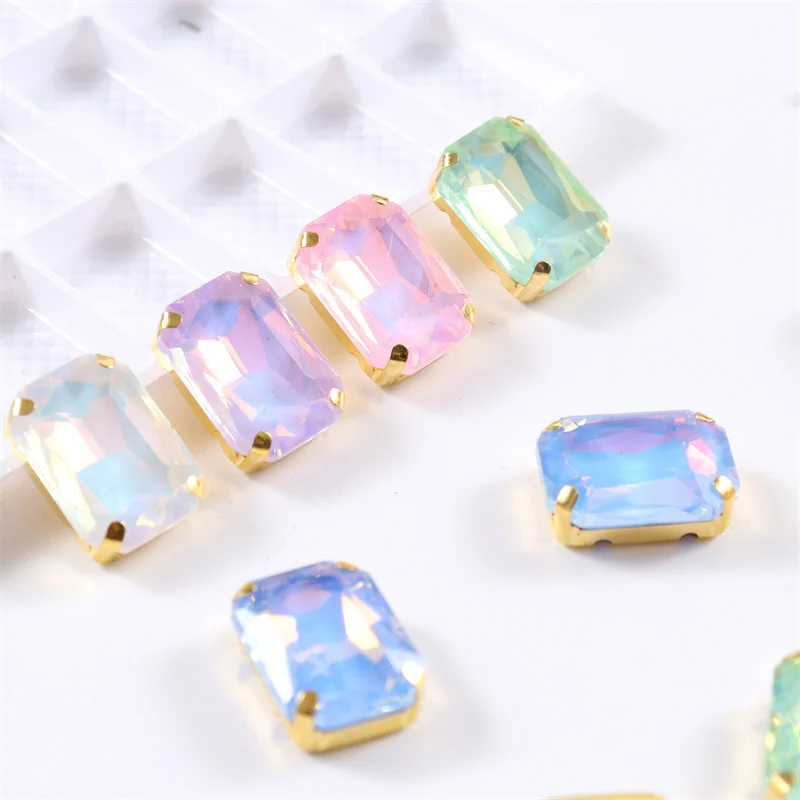 Rectangle Glass Sewing on Rhinestones with Gold Claw crystal strass stones decorations for clothes shoes bags needlework