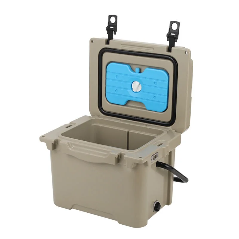 

Khaki 17QT Heavy Duty Rotomolded Portable Cooler Box Modern 5-Day Ice Retention for Camping Fishing Picnics for Cans Baskets