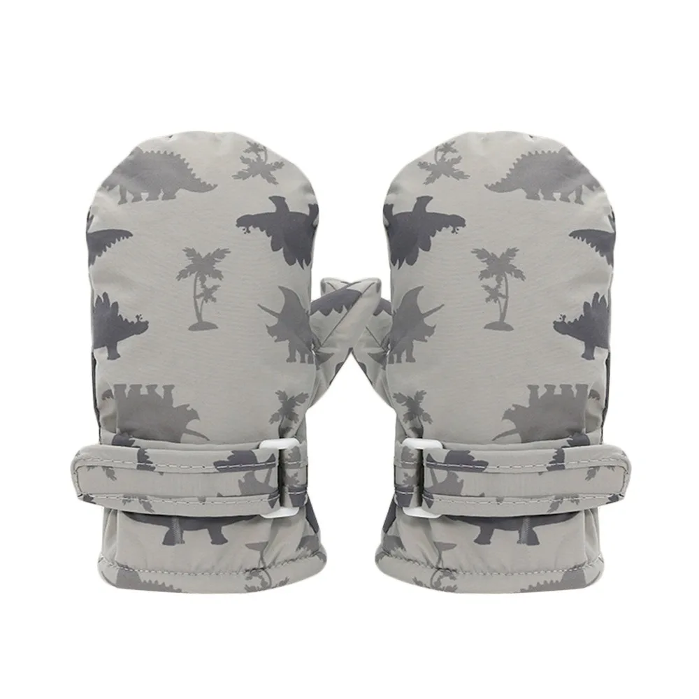 

Водонепроницаемые детские лыжные перчатки для детей 4-8 лет, ветрозащитные бархатные зимние теплые перчатки с принтом динозавра, плюшевые варежки