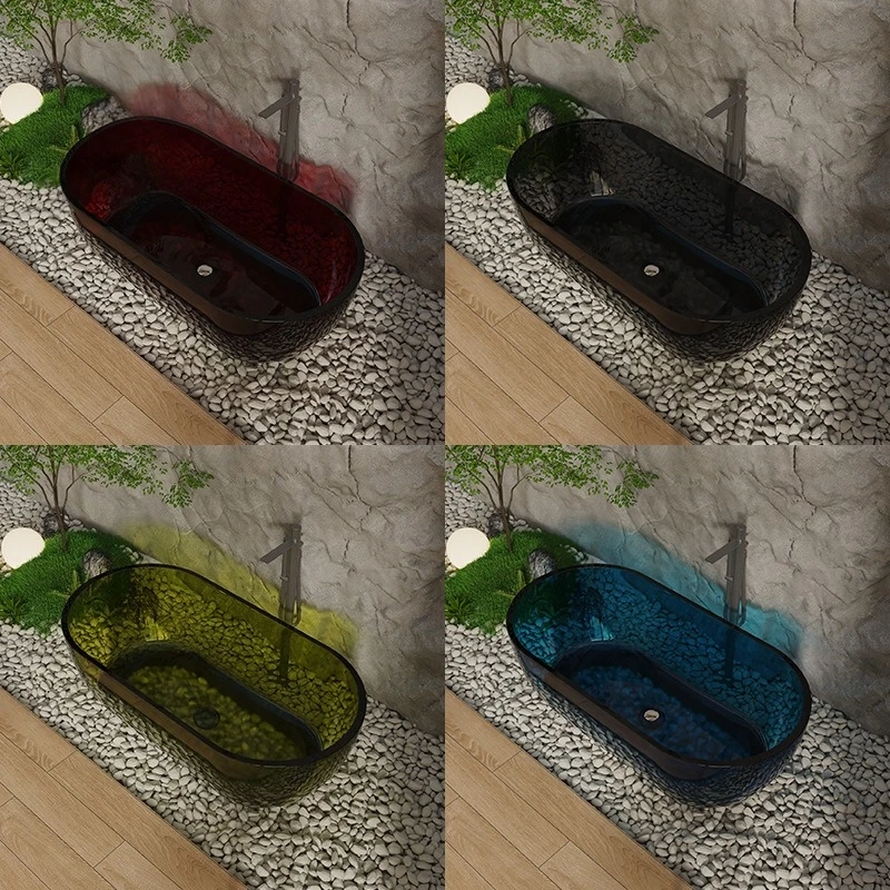 New Arrival Freestanding Transparent Resin Bathtub Oval Shape Resin Bathtub Tea Green Modern Design Deep Soaking Bathing Tubs