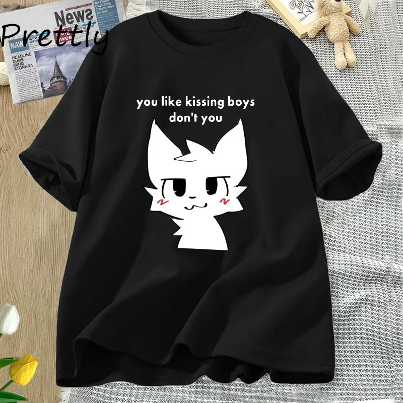 Boykisser Funny Furry Meme Graphic T Shirts Cotton Bisexual LGBTQ Pride T-shirt Csaual Kissing Boys Tee Shirt Clothing