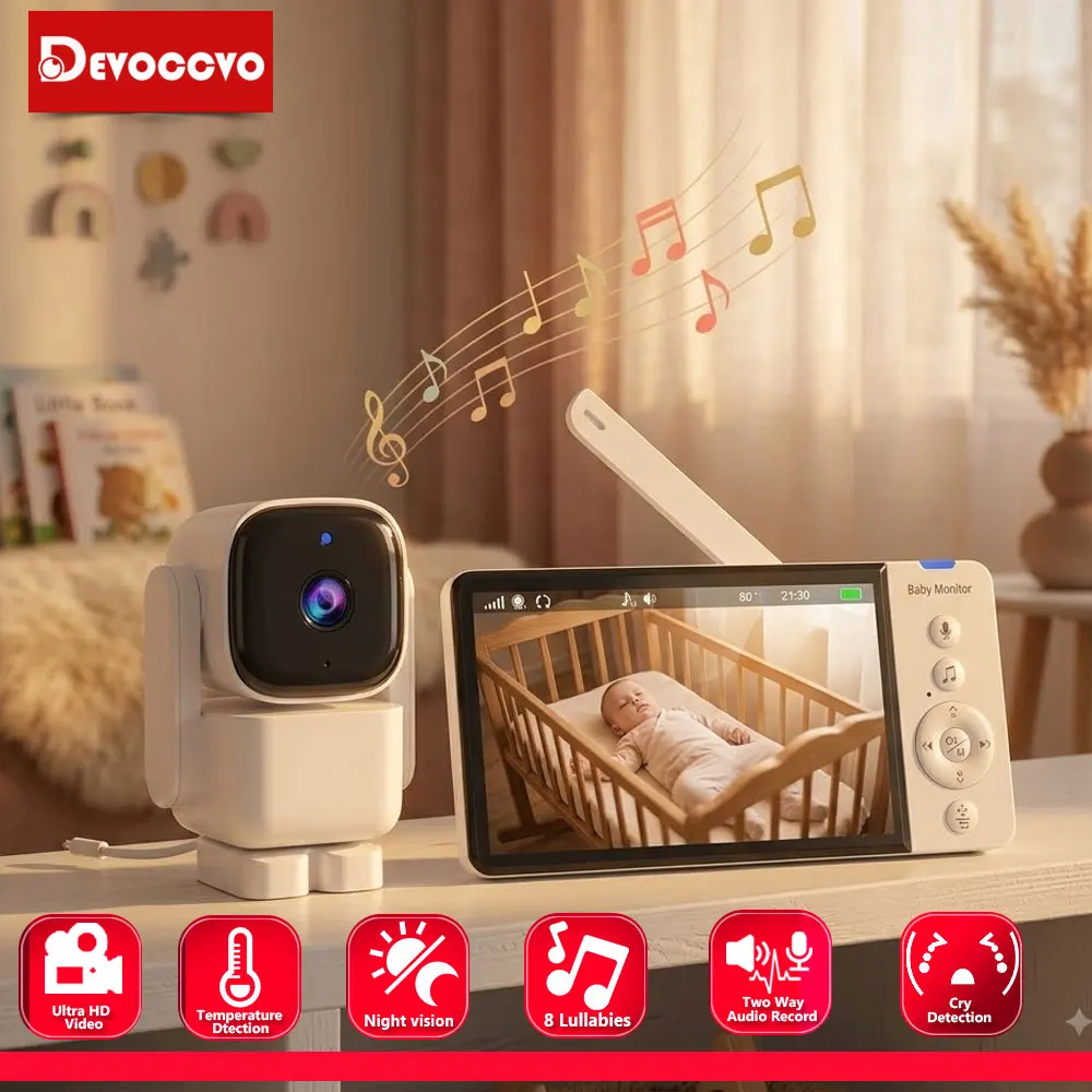 5 Inch Screen Video Baby Monitor with PTZ Camera Night Vision Full Color Two Way Audio Motion Detection VOX Mode for Baby Care