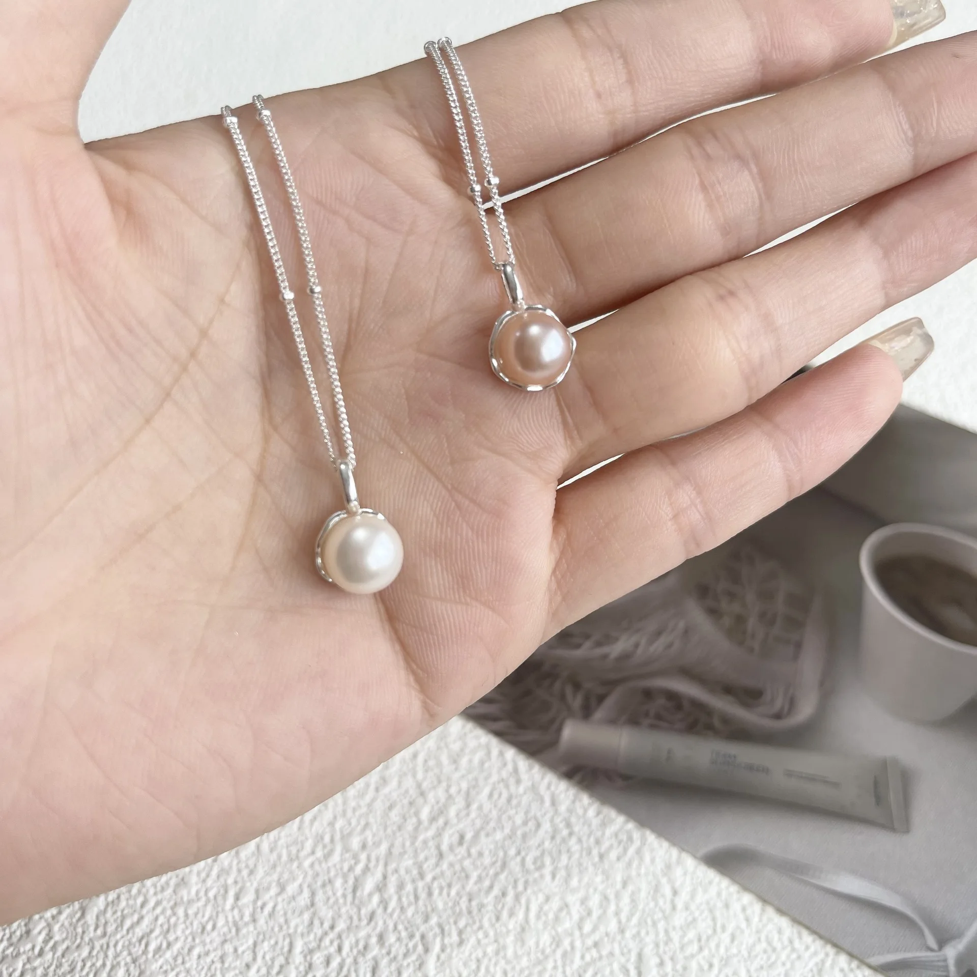 925 sterling silver natural fresh water pearl pendant necklace women's superior sense of simple temperament with clavicle chain