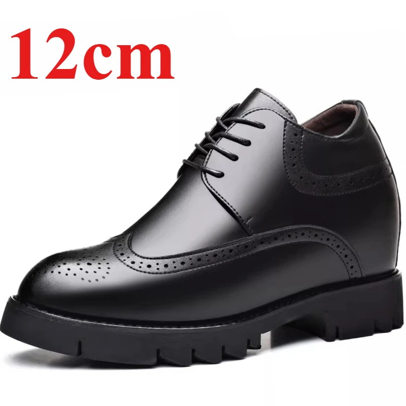 Men's Block Carving Elevator Shoes Increased 12cm Extra-high Business Derbyr Shoes Height Increasing High Heel Men's Dress Shoes