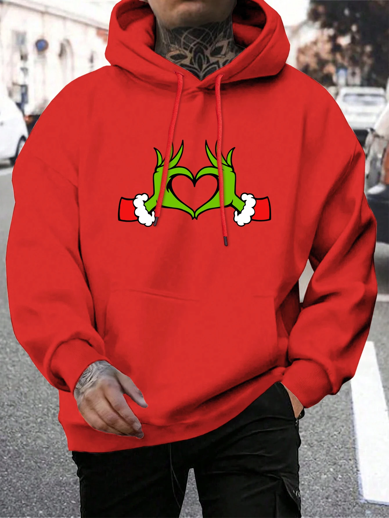 Green Haired Monsters Gestures Are Better Than Love Hoodie Man Grinch Hoodies Warm Fleece Fur-Liner Men Hoody Casual Clothing