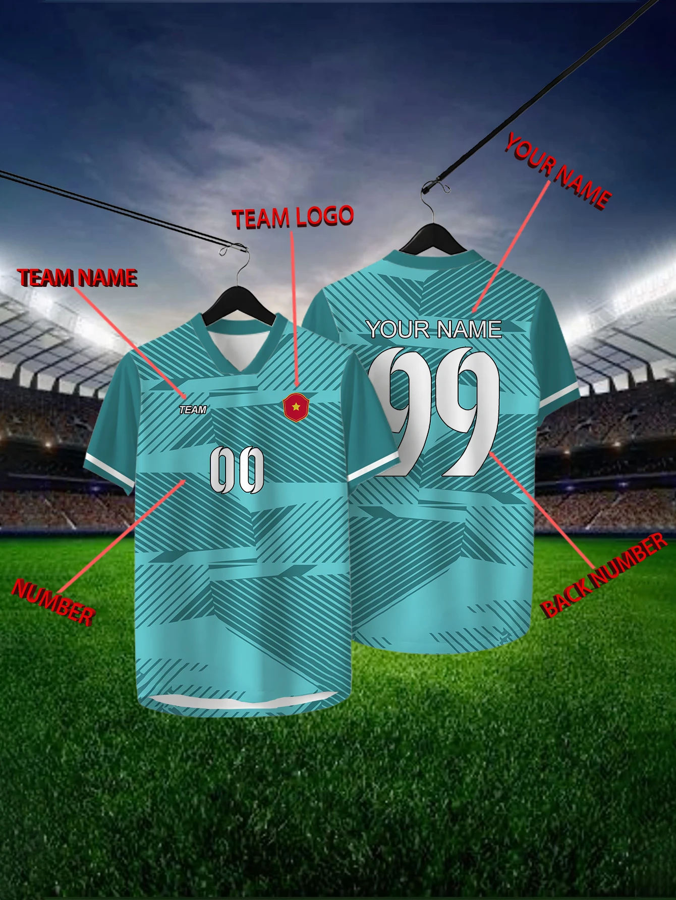 

Customized Geometric Green Short Sleeved Shirt with Team Name, Emblem, Name and Number, Outdoor Sports Short Sleeved T-shirt