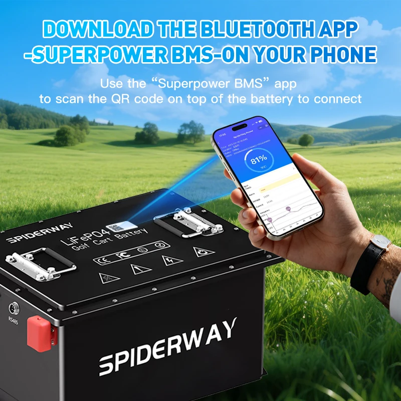 New 48V 105Ah LiFePO4 Battery with 25A Fast Charger Built-in 200BMS, 6000+ Clycles, IP67 Waterproof, Self-Heating, Lead-Acid Replacement for RV, UTV, Golf Cart