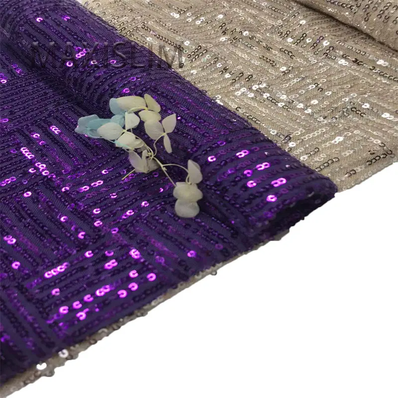 European And American Style 3MM Slightly Stretchy Mesh Sequin Fabrics Suit Evening Dress DIY Fashion Design Fabric Wide：125CM