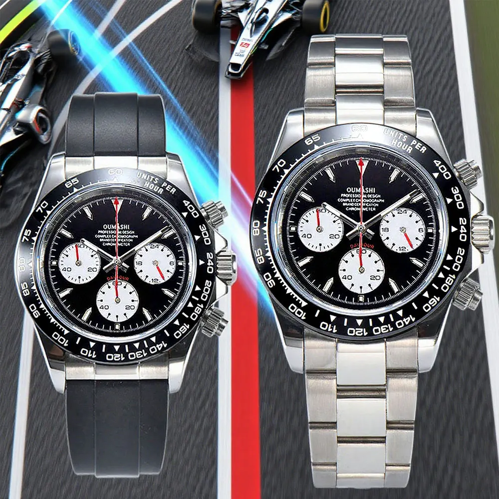 

Silver custom men wristwatch VK63 movement chronograph sapphire glass stainless steel strap Business men waterproof watch 10Bar