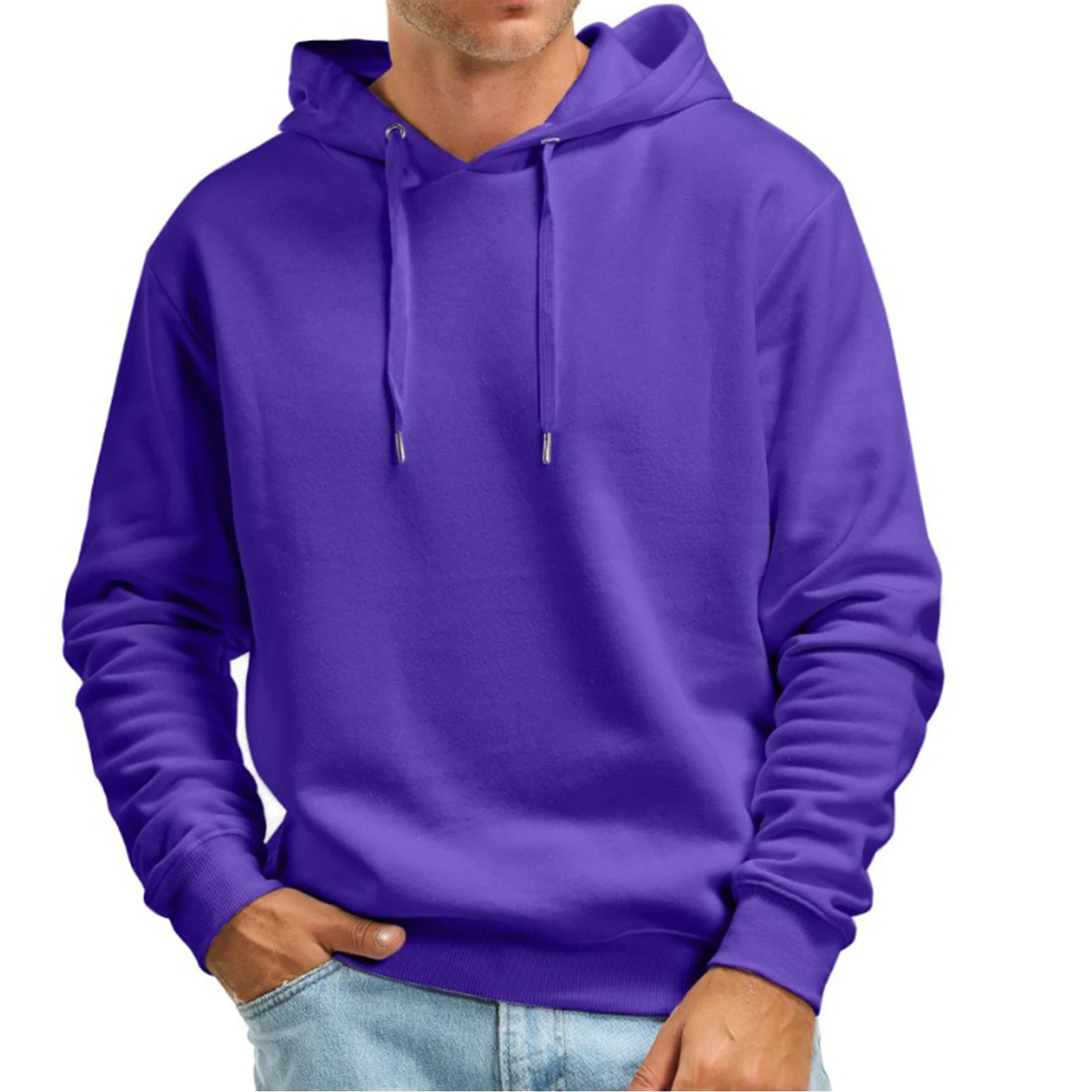 

Mens Solid Color Hooded Sweatshirt Spring Autumn Casual Loose Outerwear Streetwear Long Sleeve Drawstring Hoodies Pullover Coat