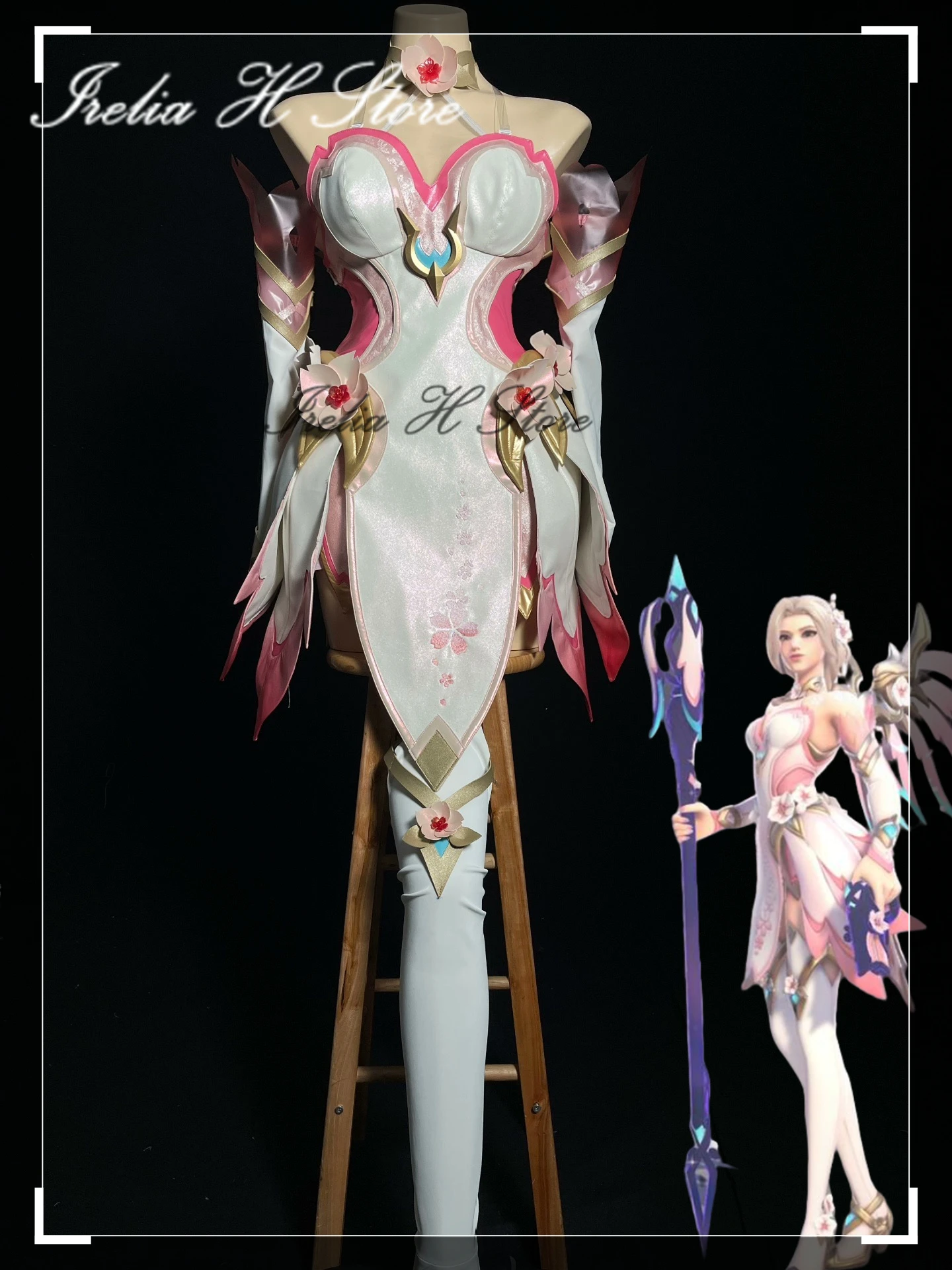 

Irelia H Store O WSakura Mercy Cosplay Costume Women Game Halloween Dress Wings Wand Shoes Wig Full set Custom size made