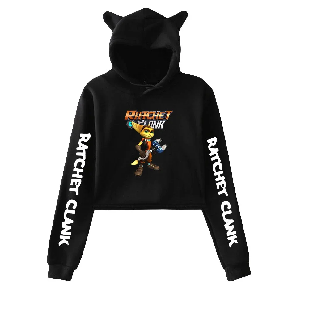 Ratchet and Clank Crop Top Hoodie Harajuku Cropped Sweatshirt Streetwear Hip Hop Long Sleeves Pullover Tops Sudaderas Mujer